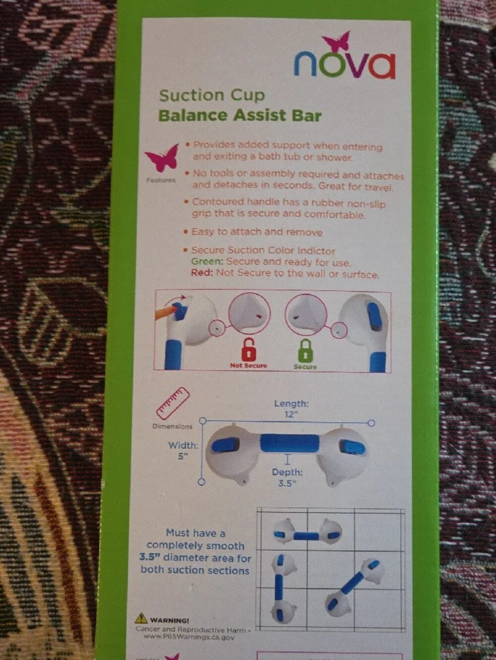 2 Nova White & Blue Suction Cup Balance Assist Bars